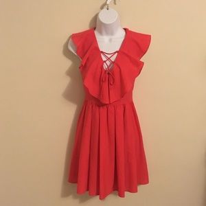 💃Flirty Fun Express Red Ruffle Flutter Dress💃